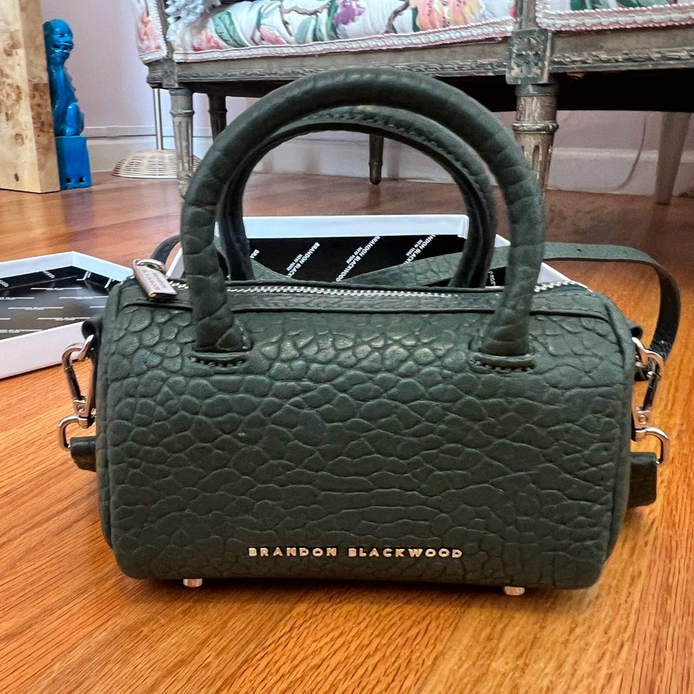 NWT Brandon Blackwood Mini Cara Duffle Bag Green Bubble Leather